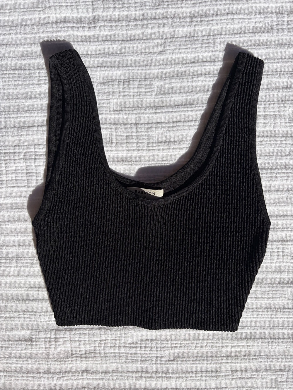 Aritzia Babaton Black Ribbed Sculpt Knit Crop Top